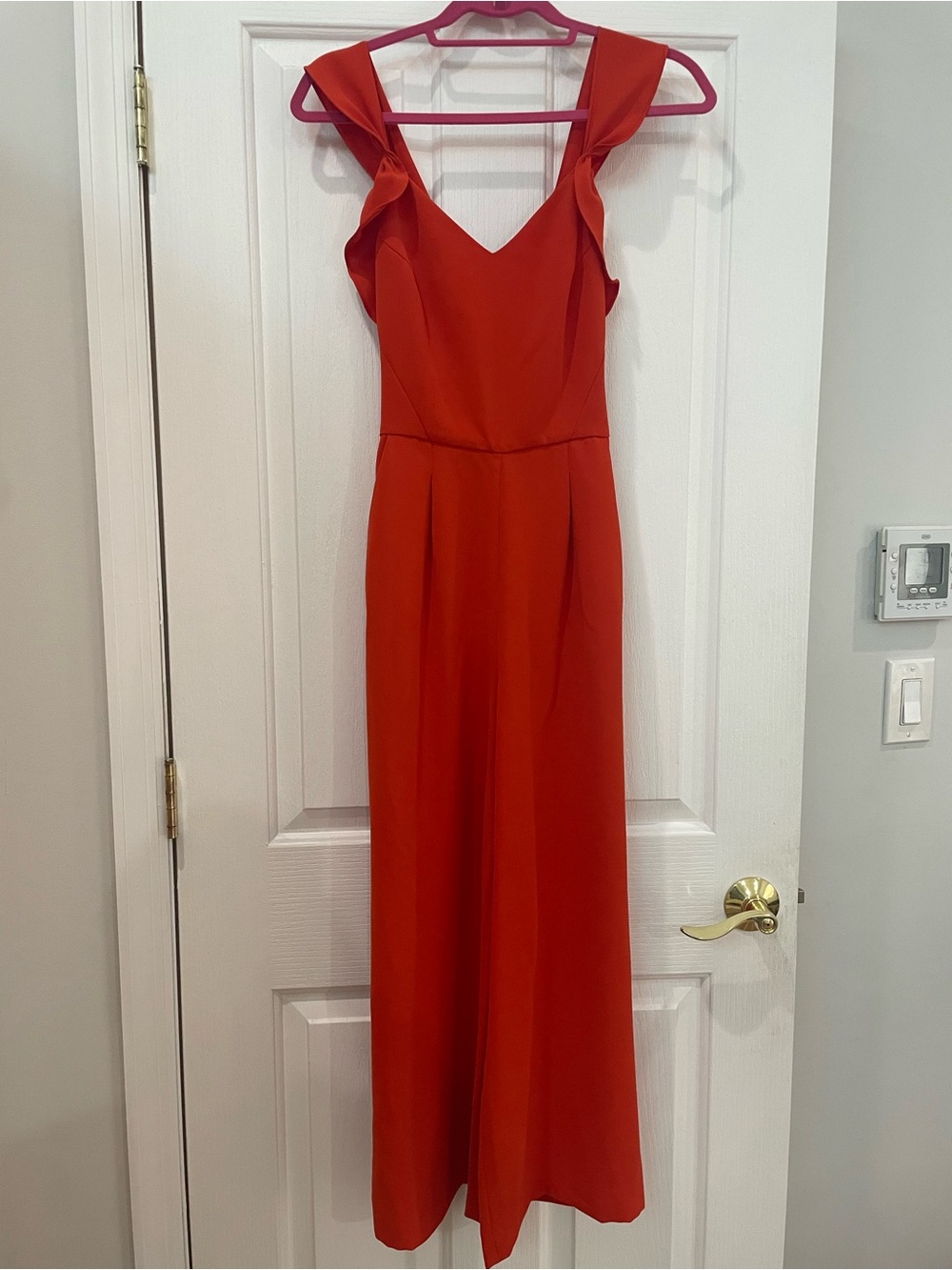 Reiss Vibrant Red V-Neck Ruffle-Shoulder Maxi Dress